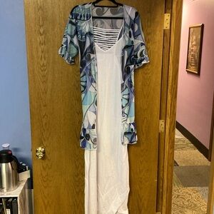 Elegant White and Blue Patterned Dress